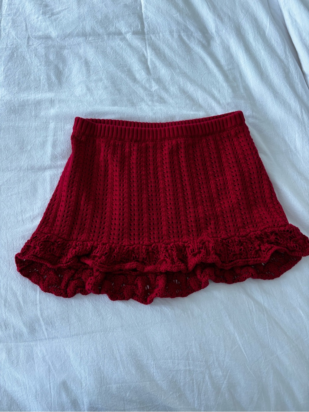 PACSUN Red Knit Ruffle Hem Women's Skirt